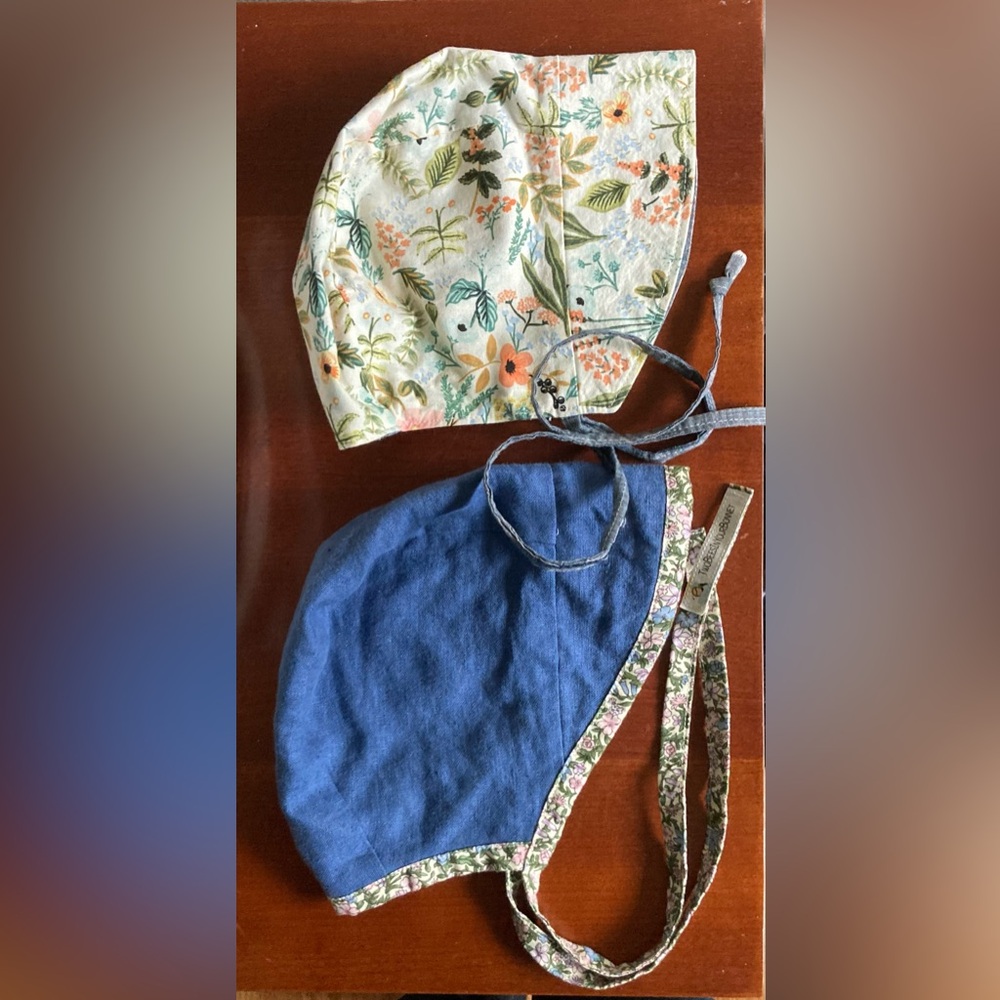Two Baby/ Kids Bonnets: Blue and Floral